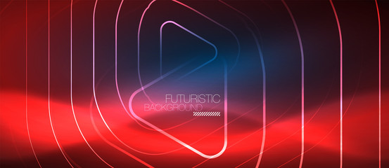 Neon glowing techno lines, hi-tech futuristic abstract background template with geometric shapes