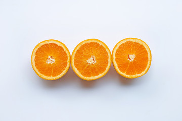 Fresh orange citrus fruit  isolated on white background.  Top view