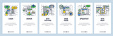 Vector web site linear art onboarding screens template. Web development, coding and testing, sitemap, speed test. Menu banners for website and mobile app development. Modern design flat illustration.