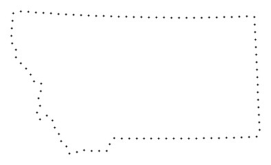 Vector stroke dotted Montana State map in black color, small border points have diamond shape. Trace the path points and get Montana State map.