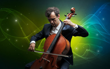 Serious classical cellist with fabled sparkling wallpaper