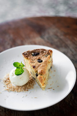 banana and raisin cake with coconut ice cream sweet dessert