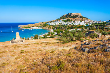 Fototapeta na wymiar Lindos Acropolis and beach, Rhodes