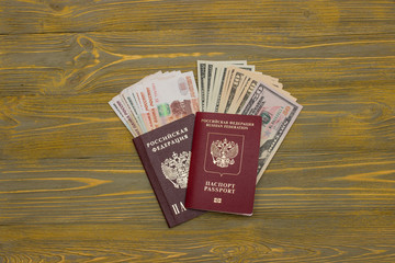 Dollars and rubles in the passport.