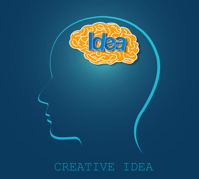 Human head creative idea brain icon. spark success in business. isolated blue background. cartoon vector illustration