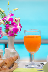 orange juice fresh for drink at swiming pool