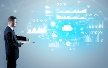 Adviser standing and presenting economical results and report of a multinational company
