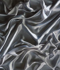 Silver wrinkled satin fabric background showing progress in a curve