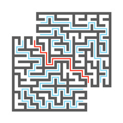 Abstract square maze. Game for kids. Puzzle for children. Labyrinth conundrum. Flat vector illustration. With answer. With place for your image. Find the right path.