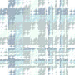 Plaid pattern in muted blues, greens and white. 