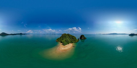 360 seamless panorama of a beautiful, tiny tropical island and beach