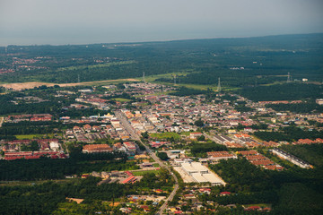 Hazy sky over city