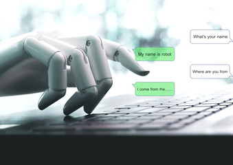 Chat bot concept hands robot talk live chat