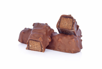 dark chocolate and milk on white background