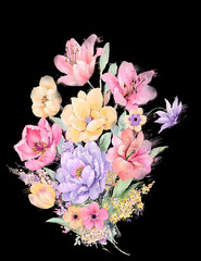 Elegant watercolor rose and peony flower