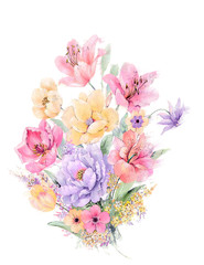 Elegant watercolor rose and peony flower