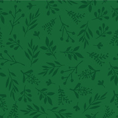 Seamless vector background with abstract leaves green. Simple leaf texture in green, endless foliage pattern. Subtle Christmas background. Paper, pattern fill, web banner, fabric, cards, invitation