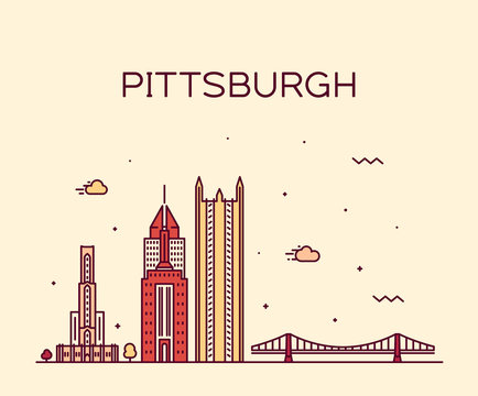 Pittsburgh A Skyline Vector Pennsylvania USA Line