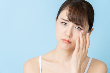 attractive asian woman beauty image on blue background