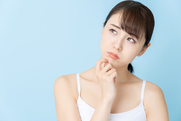 attractive asian woman beauty image on blue background