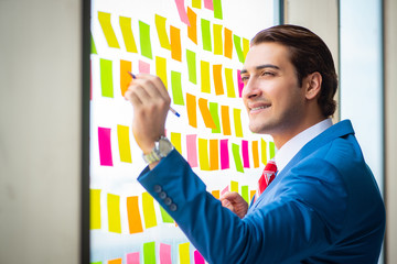 Young handsome employee with many conflicting priorities   