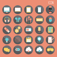 25 set Basic Flat design, social media and smartphone, Web and Mobile Application, Other abstract, Isolated on Orange background, part 2 - vector icons illustration.