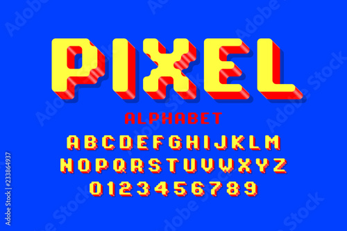 pixel font 3d retro video game style alphabet letters and numbers retro game font