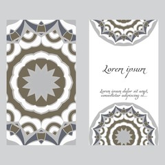 Ethnic Mandala ornament. Templates with mandalas. Vector illustration for congratulation or invitation. The front and rear side