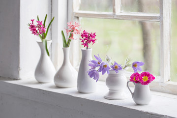 spring flowers on windowsill