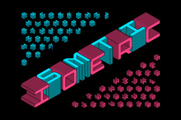 Isometric 3d font design, three-dimensional alphabet letters and numbers