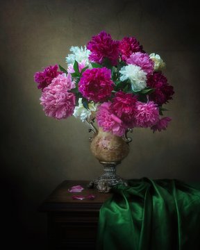 Still life with bouquet of beautiful flowers