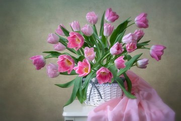Still life with bouquet of beautiful flowers