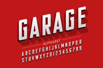 Retro style condensed typeface, vintage alphabet letters and numbers