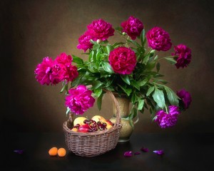 Still life with bouquet of beautiful flowers