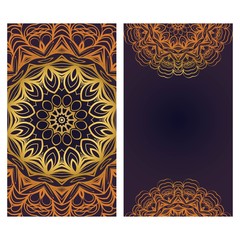 Yoga card template with mandala pattern. For business card, fitness center, meditation class. Vector illustration.