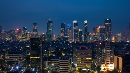 Naklejka premium Beautiful Jakarta cityscape with skyscrapers at night