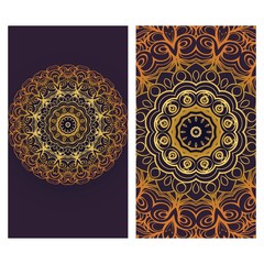 Card template with floral mandala pattern. Business card for fitness center, sport emblem, meditation class. Vector illustration.