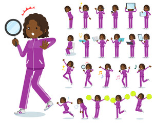 flat type school dark skin girl purple jersey_Action