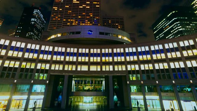 東京・夜景・タイムラプス・新宿高層ビル街　4k