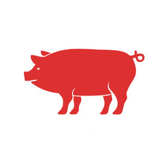 Pig icon. Colourful red, blue, green, yellow, gold pig. New Year. The year of the pig.
