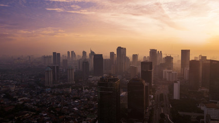 Fototapeta na wymiar Jakarta city skyline at dawn time