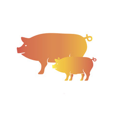 Pig icon. Colourful red, blue, green, yellow, gold pig. New Year. The year of the pig.