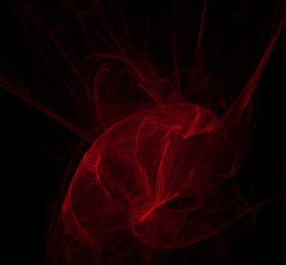 Red poppy fractal on black background. Fantasy fractal texture. Digital art. 3D rendering. Computer generated image.