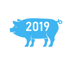 Pig icon. Colourful red, blue, green, yellow, gold pig. New Year. The year of the pig.