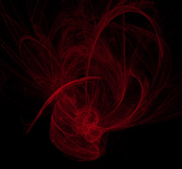 Red poppy fractal on black background. Fantasy fractal texture. Digital art. 3D rendering. Computer generated image.