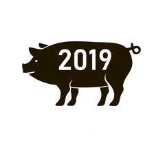 Pig icon. Colourful red, blue, green, yellow, gold pig. New Year. The year of the pig.