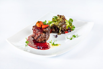 steak with salad