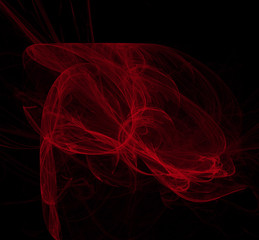 Red abstract fractal on black background. Fantasy fractal texture. Digital art. 3D rendering. Computer generated image.
