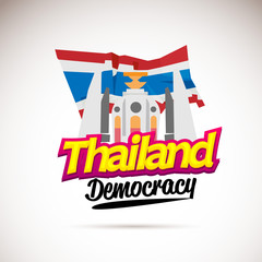 Democracy Monument of Thailand with Thai Flag in behind - vector