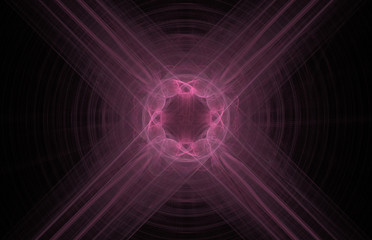 Obraz premium Pink cross swirl abstract fractal on black background. Fantasy fractal texture. Digital art. 3D rendering. Computer generated image.